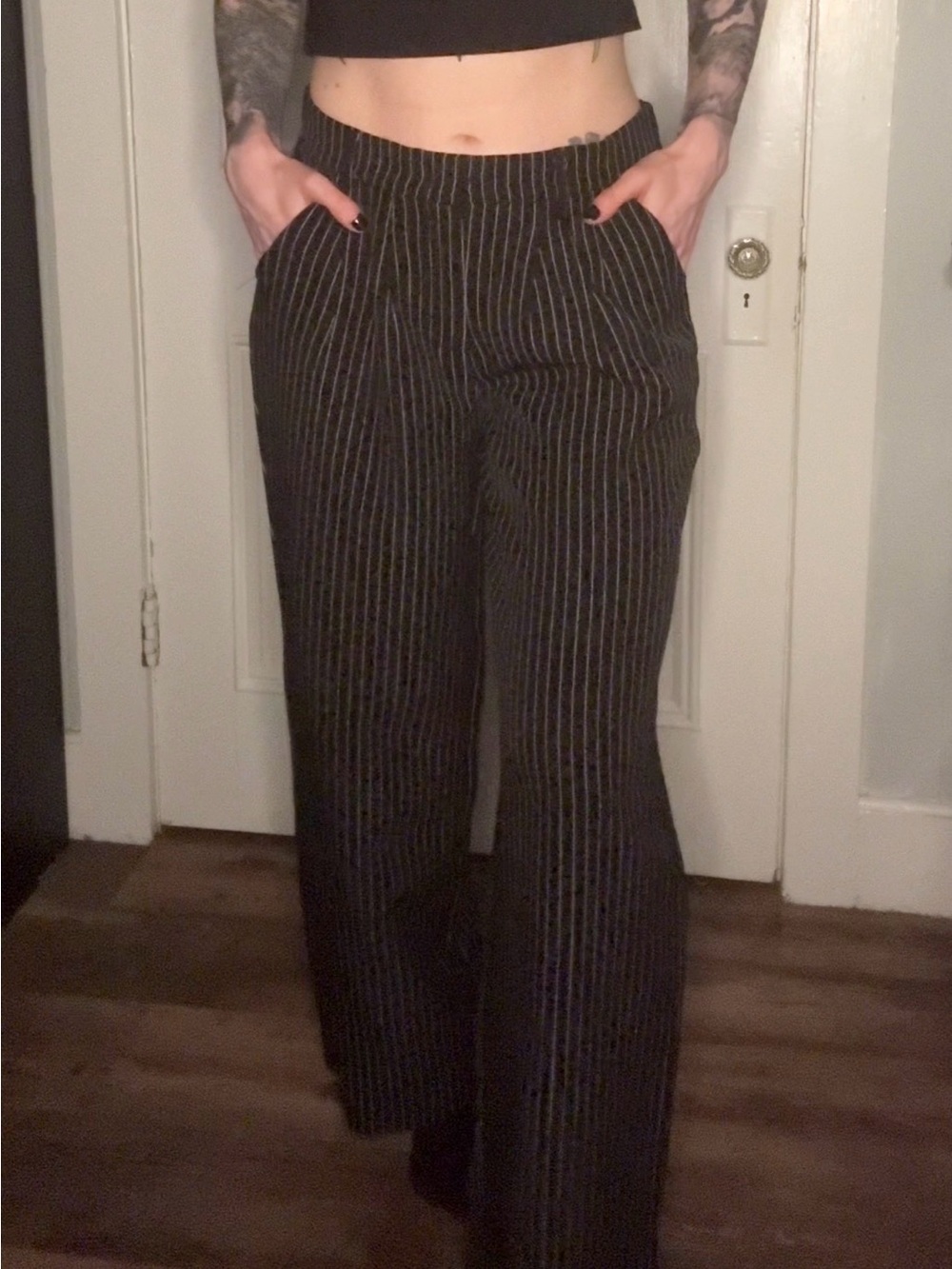 like an angel Black Pinstripe Wide-Leg Pants